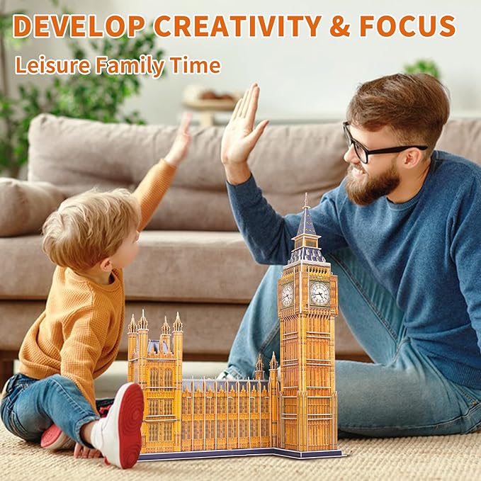 3D Puzzles for Adults & Kids, London Big Ben City Architecture Building Model Kit, 3-D Puzzle DIY Craft Kits STEM Educational Family Assembly Toys Gifts for Boys Girls 10-12-14 Home Decor, 190 Pieces