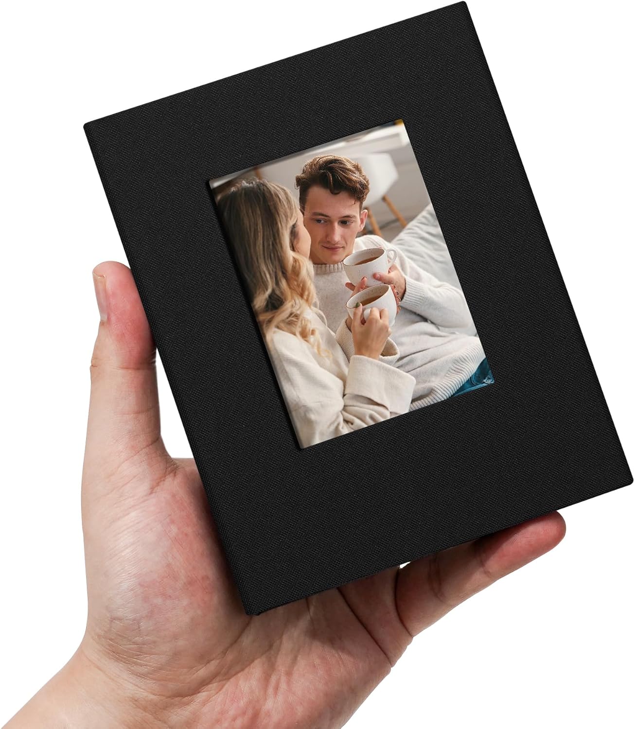 Small 4x6 Photo Album 100 Pockets Linen Cover with Front Window Portable Mini Picture Book for Family Travel Wedding and Memory Keepsake Organizer Black