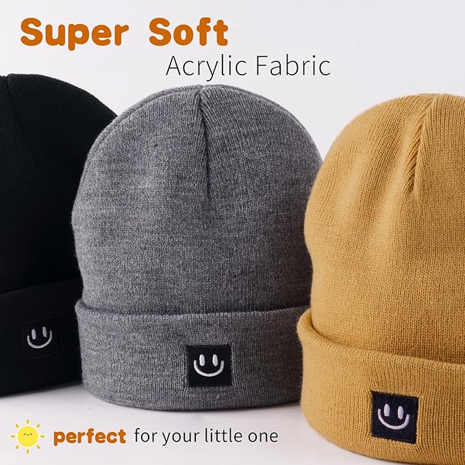 3 Packs Baby Beanie Cute Toddler Beanies Kids Winter Hat Boys Girls Warm Knit Hats Infant Beanie for 0-8 Years