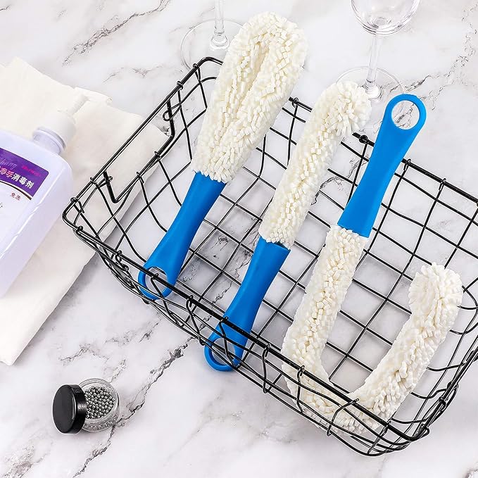 3 Pieces Decanter Cleaning Brush Flexible Bottle Scourer and 400 Pieces Reusable Decanter Cleaning Beads Household Cleaning Tools for Wine Decanters Goblets Glasses Cups (Blue Handle)