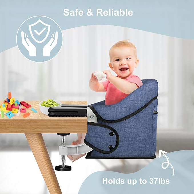 Hook On High Chair, Jozzve Baby High Chair, Portable High Chair for Travel, Foldable Fast Table Chair with Storage Bag, Baby Feeding Seat Clip On High Chair for Home and Travel (Navy)