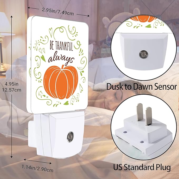 Thanksgiving Pumpkin Dusk to Dawn Night Light, Auto Sensor Lamp Home Indoor Stairway Kitchen Corridor, Night Lights Plug into Wall Decor, Boys Girls Women Men Room Gifts