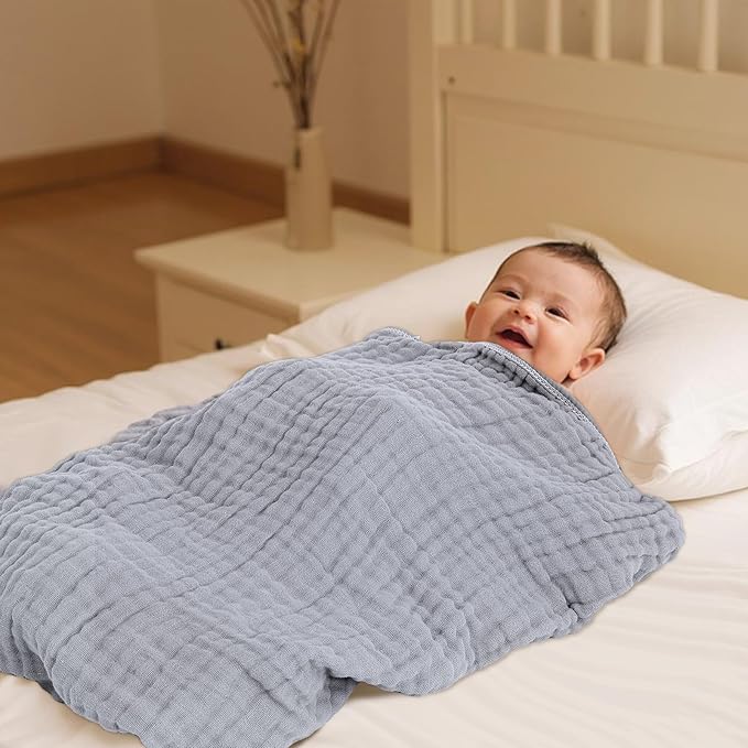 VitalCozy 6 Pcs Baby Muslin Hooded Bath Towels and Washcloths, 32 x 32 Inch Muslin Cotton Hooded Baby Towels Absorbent Blankets for Gift Newborn Infant Shower(Light Blue, Light Green)