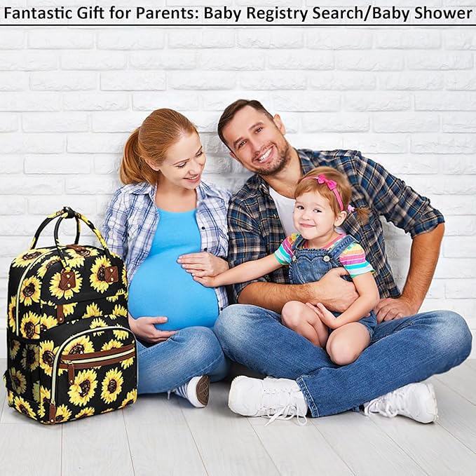 Diaper Backpack Tote Large Capacity, Baby Bag with Insulated Pockets Multifunctional Diaper Bags For Baby Girl Boy Women Waterproof Bags Mama Maternity Bag Sunflower