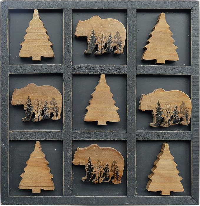 NIKKY HOME Cute Bear Decorative Wooden Board Travel Game Tic Tac Toe for Fun Coffee Table Decor