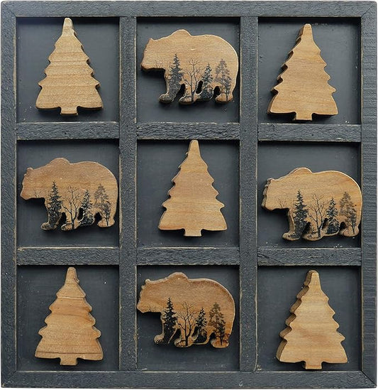 NIKKY HOME Cute Bear Decorative Wooden Board Travel Game Tic Tac Toe for Fun Coffee Table Decor