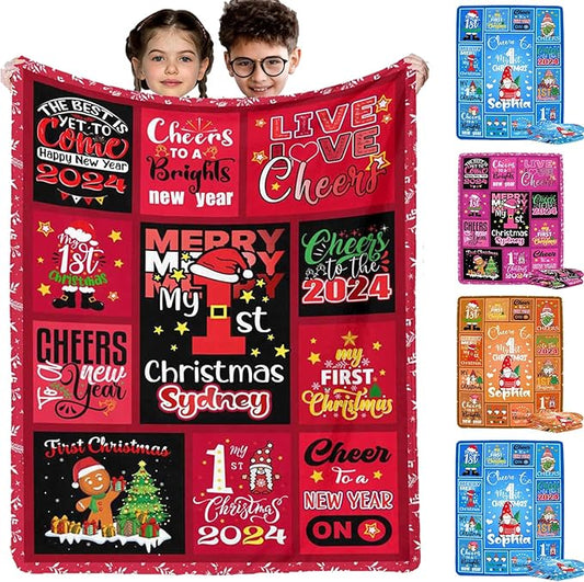 Artsadd Customized Name Baby Blanket for Girls Boys, Personalized Christmas Blanket for Kids Adults Daughter Son Custom Baby Receiving Blanket with Name for Boys Girls Infant