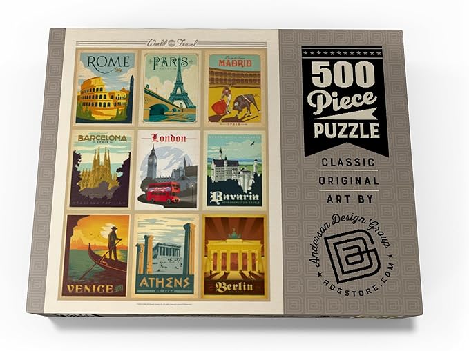 MyPuzzle World Travel: Multi-Image Print - Edition 1, Vintage Poster - Premium 500 Piece Jigsaw Puzzle for Adults