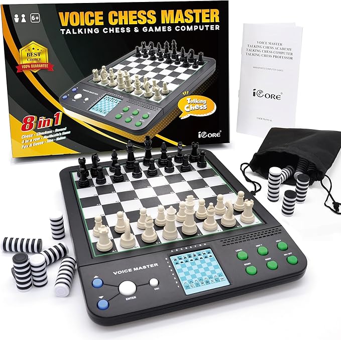 iCore Electronic Chess Set Pro Black : Voice Guide, 30 Levels, 100 Teaching Exercises, Learning Mode for All Ages