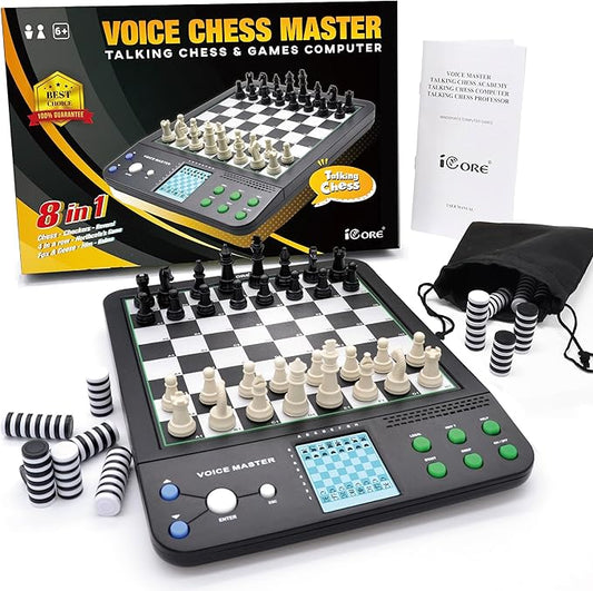 iCore Electronic Chess Set Pro Black : Voice Guide, 30 Levels, 100 Teaching Exercises, Learning Mode for All Ages