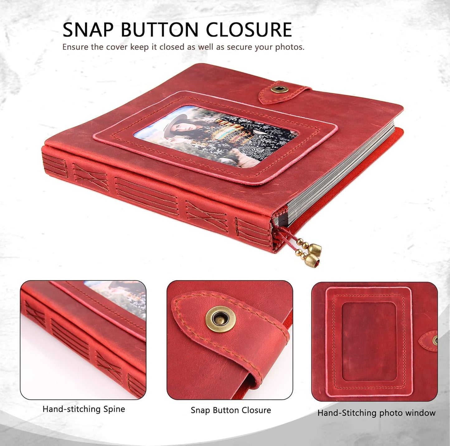 Leather photo Album Self Adhesive Pages, Handamde Leather Scrapbook Photo Album, Wedding Family Album, Holds 3x5, 4x6, 5x7, 6x8 Photos - Wine