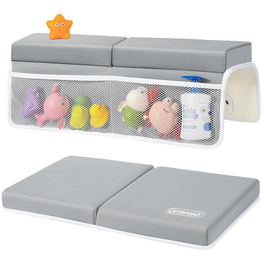 URMYWO Bath Kneeler and Elbow Rest Pad Set - 1.5" Thick Baby Bath Kneeler Pads with Toys Organizer, Anti-Slip Cozy Knee & Arm Support Bathtub Mat, Quick Dry Kneeling Pad for Baby Bath Time