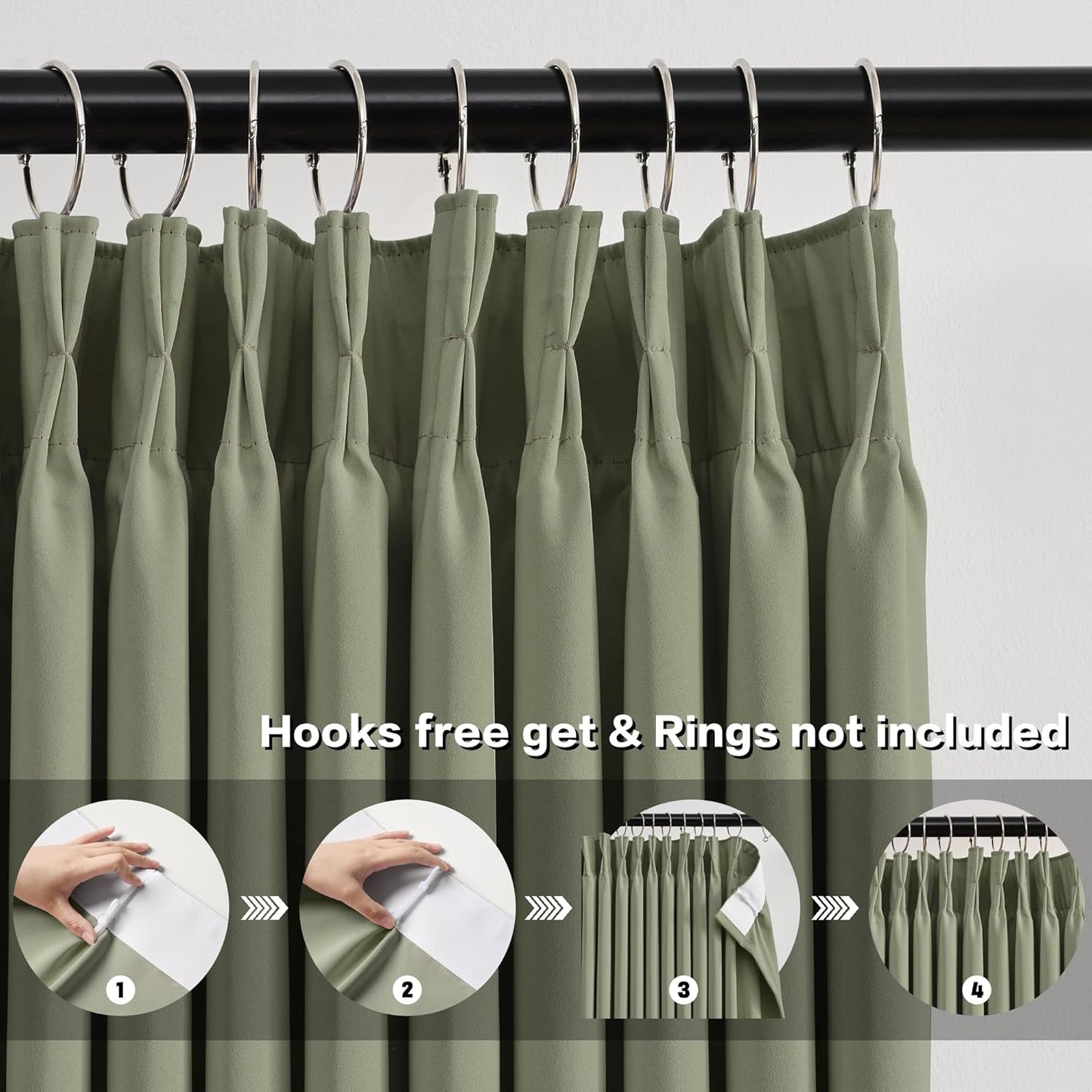 KEQIAOSUOCAI Light Sage Blackout Curtains Pinch Pleat Green Drapes 96 Inches Long 2 Pieces, Elegant Thermal Insulated Black Out Window Panels for Living Room Bedroom 40 x 96 inch Sage Green