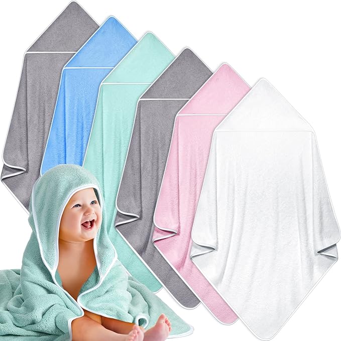 Chumia 6 Pack Baby Bath Towel Coral Fleece Soft Absorbent Newborn Hooded Towel for Kid 30 x 30 Inch Toddler Bath Blanket for Babies Infant Shower Gift(Multicolor)