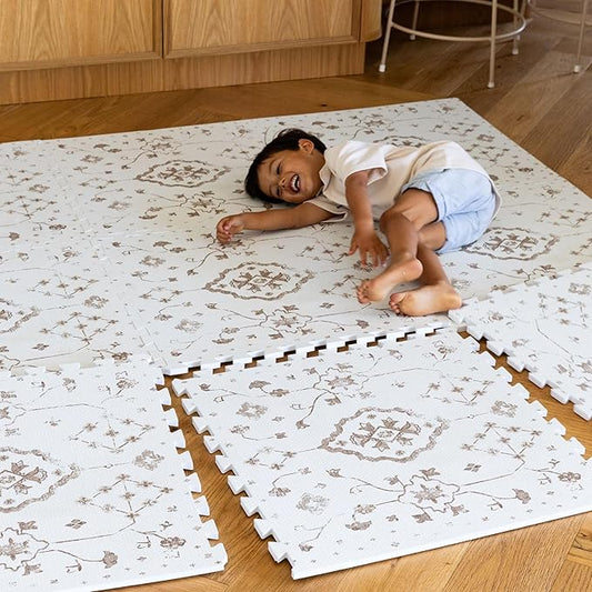 Lillefolk Baby Play Mat for Floor – 6x8ft Vintage Coffee | Soft Non Toxic Premium EVA Foam Tiles for Tummy Time, Crawling & Playroom – Waterproof Floor Mat for Babies & Toddlers (12 Tiles)