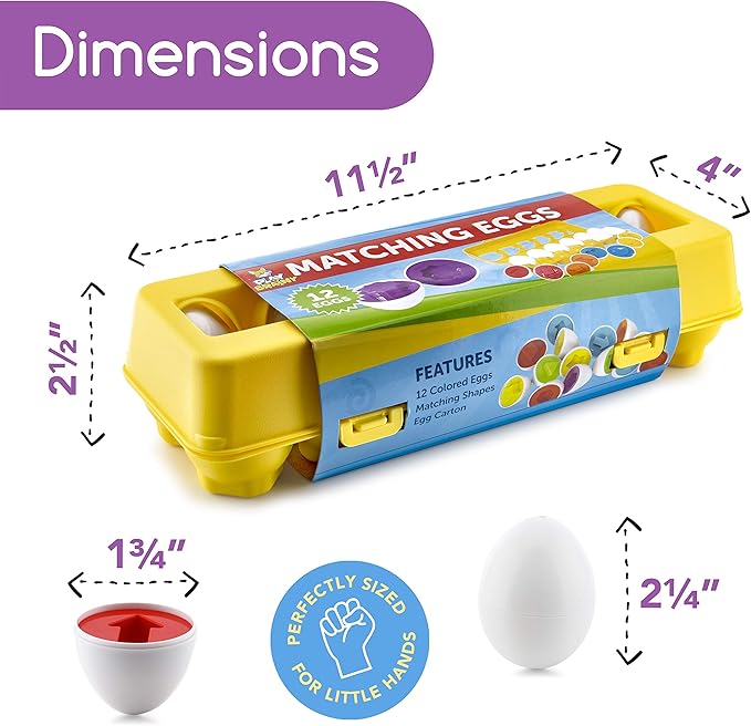Play Brainy Shape and Color Matching Eggs – Easter Egg Toy – Educational Montessori STEM Toy for Toddlers and Preschoolers – Great for Color and Shape Recognition Development – Set of 12 Shape Eggs,