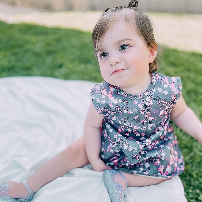 BapronBaby Ditsy Floral Bapron - No Neck Tie Safer Bib for Baby & Toddler - Soft Waterproof Stain Resistant - Machine Washable - Sz Preschool 3-5yrs