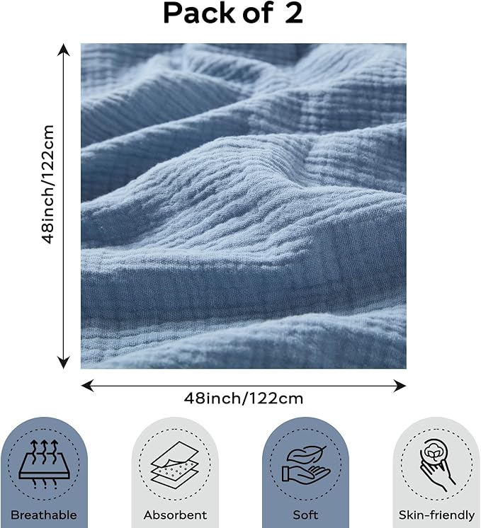 JELLYMONI Muslin Swaddle Blankets for Unisex, 2 Pack Newborn Receiving Blanket, Large 47 x 47 inches Soft Breathable Muslin Baby Blanket for Newborn Boys & Girl