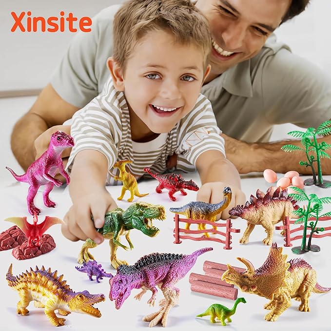 46PCS Dinosaur Toys,Realistic Jurassic Dinosaurs Figures Playset for Kids 3-5 Years, with Eggs&Trees&Fence mini Dinosaur Figures,Great Gifts for Girls and Boy Toddler Toy Animals Age-5-7.