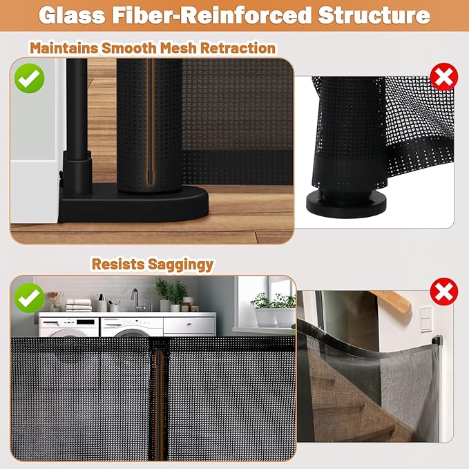 42" Extra Tall Retractable Baby Gates Dog Gate for Stairs, 55" Wide Mesh Baby Gate Pet Gate with Support Rods for The House, Child Safety Gates for Doorways, Hallways, Deck, Porch, Indoor, Outdoor