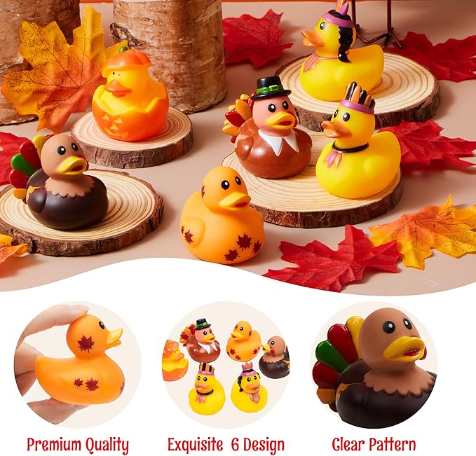 JOYIN 18PCS Thanksgiving Rubber Ducks for Boys Girls Kids & Toddlers, Thanksgiving Party Favor Gifts, Rubber Ducky Bath Toys, Kids Fun Bath Duck Toys
