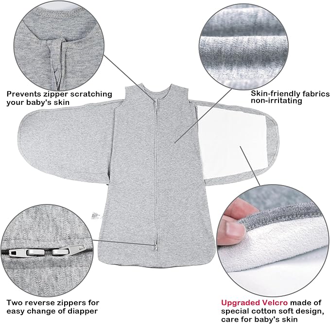 Baby Sleep sack Swaddle,Swaddles 3-6 Months,3-Way Adjustable Wearable Transition Blanket 100% Organic Cotton 2-Piece,12-18 lbs,1.0 TOG(Star&Grey)