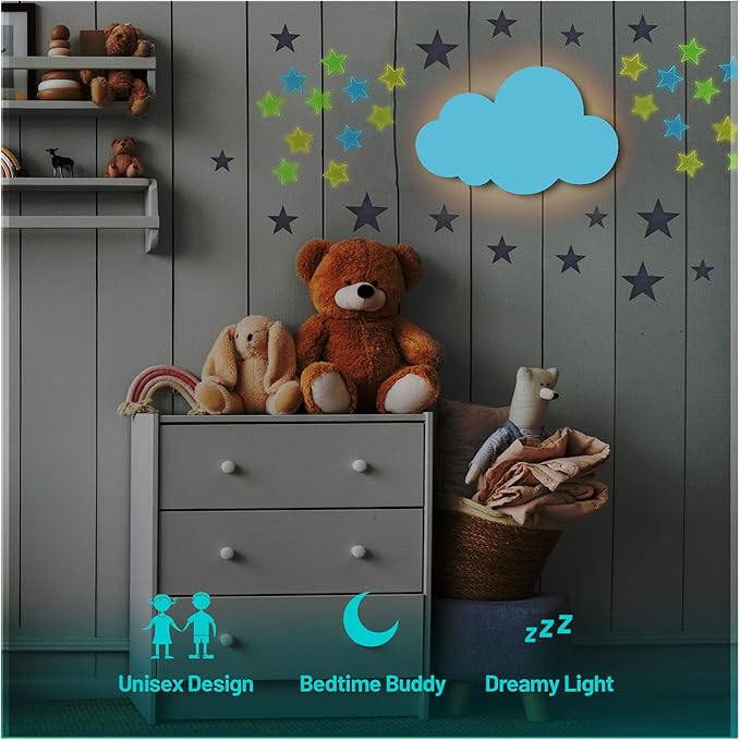 Cloud Lights - Nursery Decor Cloud Lamp, Rechargeable Baby Lamps with Remote, Hanging Lamp for Nursery, Kids Night Light with Timer & Touch Control (Blue)