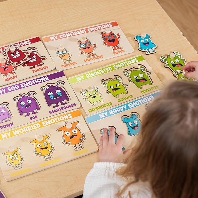 Open The Joy My Emotion Peg Puzzle – 24-Piece Emotional Regulation Puzzle for Kids | SEL Learning Tool for Identifying & Expressing Emotions | Wooden Puzzle for Ages 4+