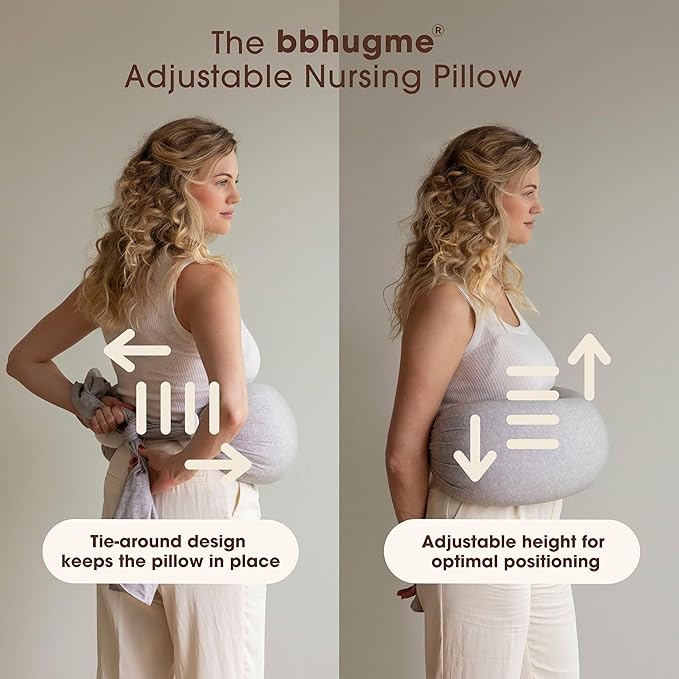 bbhugme Adjustable Nursing Pillow - Breastfeeding, Bottle Feeding, Baby Support - Adjustable Firmness and Fit - Washable Pillow Cover - Grey Melange…