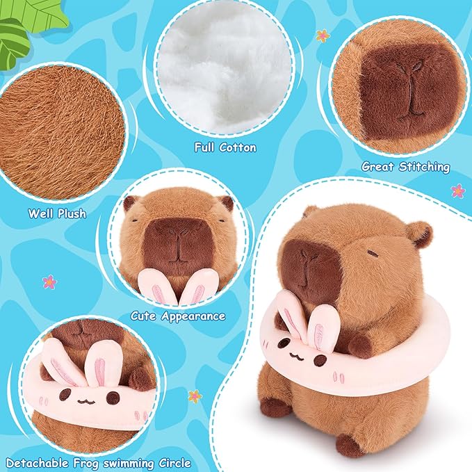 Achwishap Capybara Stuffed Animal,Soft Capybara Plush,Cute Plushies Kawaii Capybara Plush Toys,10” Plush Stuffed Toy with Bunny Swimming Circle Plushie Birthday Gifts for Kids Adults