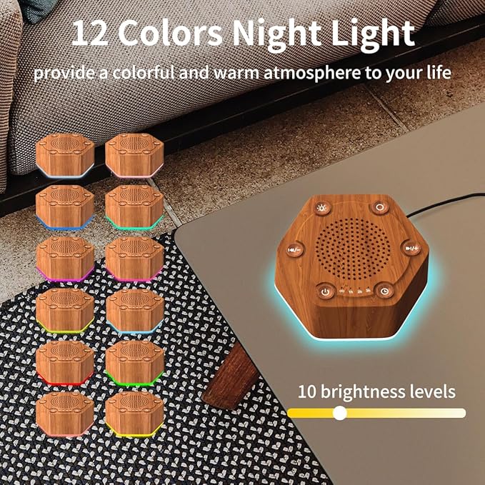 Sound White Noise Machines High Fidelity 30 Unique Non-Looping Soothing Sounds 12 Colors Night Light 4 Timers 10-Level Brightness 32-Level Volume and Memory Function