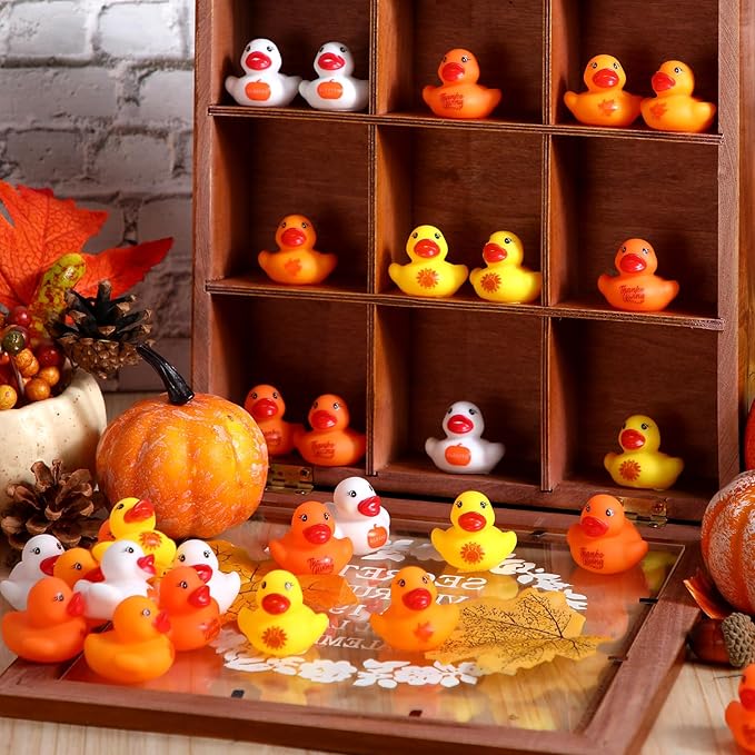200 Pcs Thanksgiving Day Rubber Ducks Assorted Rubber Duckies Bulk Mini Pool Bath Toy Ducks Small Tiny Ducky for Thanksgiving Day Party Favors Classroom Exchange Gifts