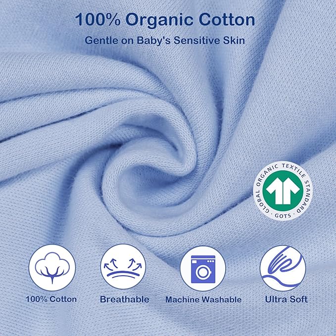 Baby Sleep sack Swaddle,Swaddles 3-6 Months,3-Way Adjustable Wearable Transition Blanket 100% Organic Cotton 2-Piece,12-18 lbs,1.0 TOG(Blue&Grey)