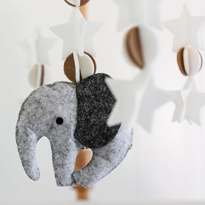 Sorrel + Fern Scandinavian Elephant Baby Crib Mobile - Grey, Portable, Hanging Mobile for Newborns, Parents, Gift-givers