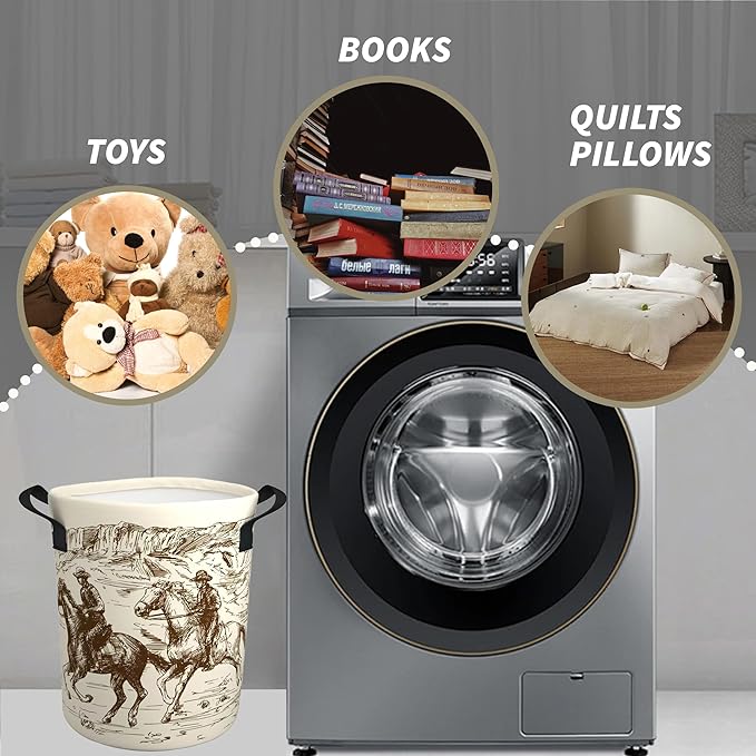 Western Cowboy Laundry Basket Gifts for Boys, Boys' Room Decor Baby Nursery Hamper Western Room Decor 19.6x15.7 Inch
