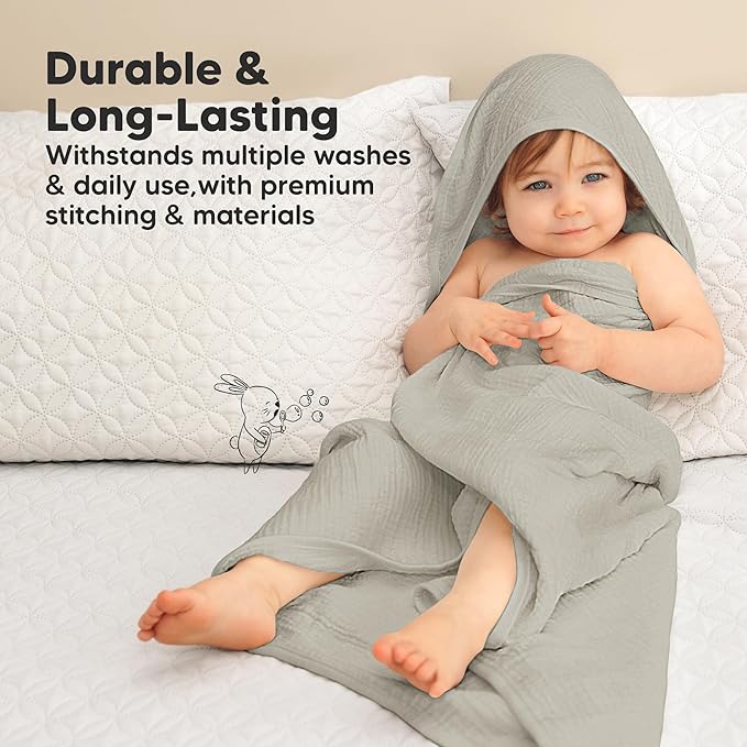 KeaBabies Muslin Hooded Baby Towels for Newborn Girls, Boys - 2-Pack, 30x30 Organic Cotton Baby Bath Towels Hooded, Soft Absorbent, Toddlers, Kids, Infant, Newborn Bath Essentials (Graphite, Petite)