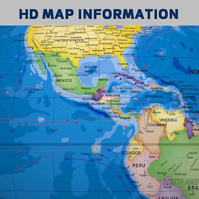 13 Inch Large World Globe for Adult, Educational Globe for Children, Colorful HD World Map Details for Kids Learning, Illuminated Globes Lamp for Kids Gift and Bedroom Office Decor