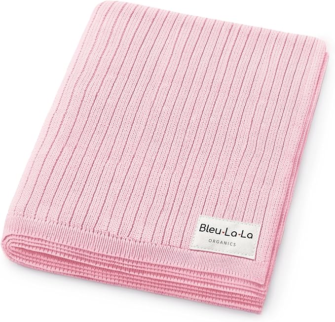 Organic Ribbed Swaddle Blanket for Boys & Girls - 100% Luxury Organic Soft Cotton Knit Warm Cozy Cuddle Stroller Blanket for Newborns, Infants, & Toddlers (Bubblegum)