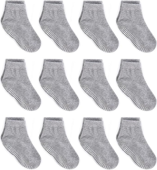 ZAPLES Baby Non Slip Grip Ankle Socks with Anti Skid Grippers Boys Girls Low Cut for Infants Toddlers Kids