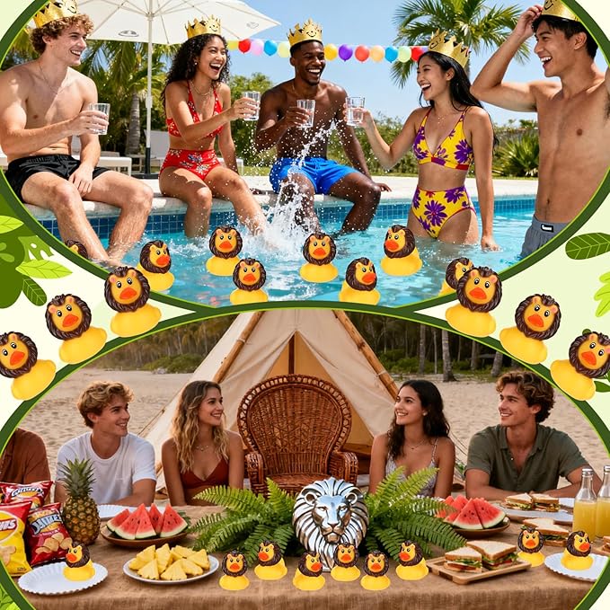 Jexine 24 Pieces Rubber Ducks 4 Styles Assorted Rubber Fun and Adorable Gifts Birthday Party Supplies Bathtub Floating Ducking Reward Gift Bag Filler(Lion Style)