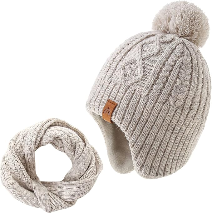 LMLALML Boys Winter Hat Earflap Knitted Beanie for Kids Warm Fleece Lined Thicken Hat for Baby