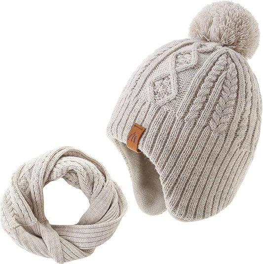 LMLALML Boys Winter Hat Earflap Knitted Beanie for Kids Warm Fleece Lined Thicken Hat for Baby
