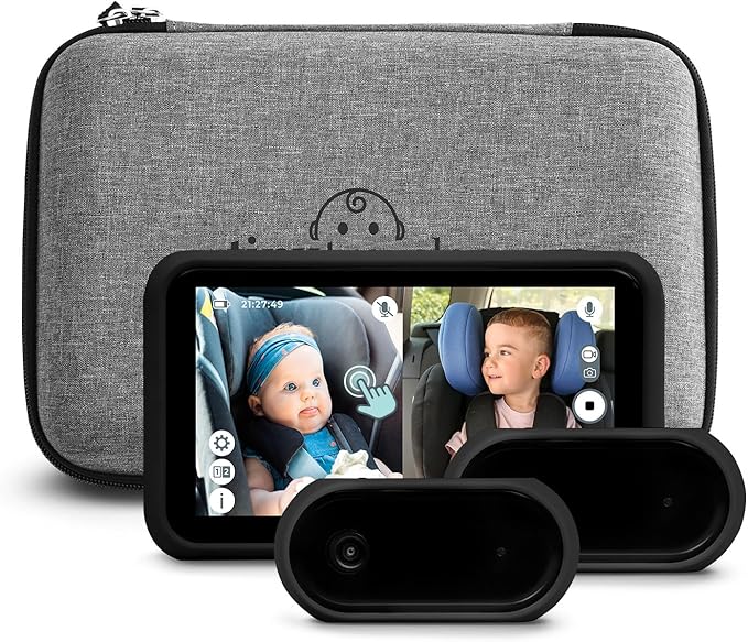 Tiny Traveler Baby Car Monitor for 2 Kids, 5” Touch Screen, No WiFi, Home Travel Roadtrip – Rear-Facing Car Seat Monitor Night Vision Baby Reminder Alert - Black