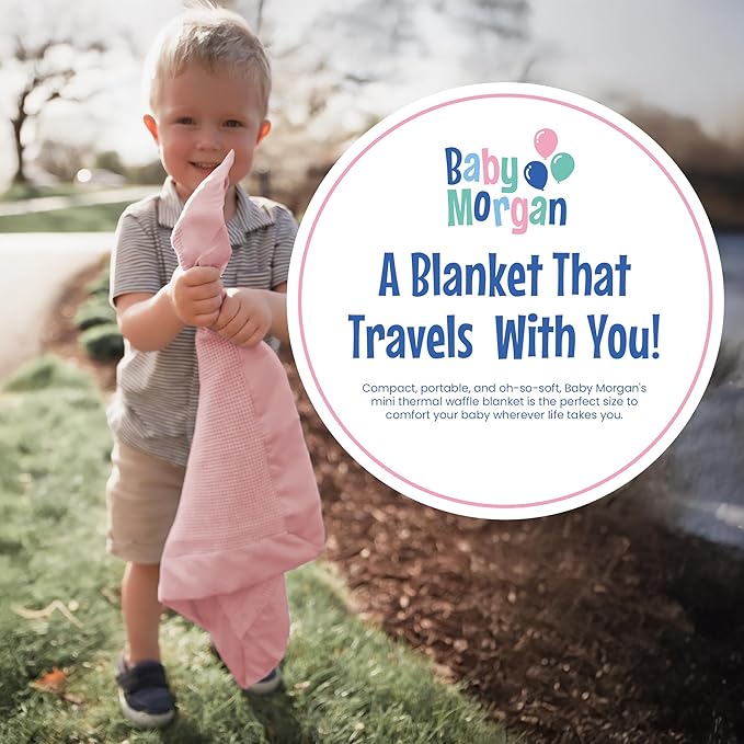 Thermal Waffle Knit Baby Blanket - Soft Breathable Mini Blanket for Newborns and Infants - Toddler Blankey for Strollers, Travel, Naptime, Nursery and More - 18" x 20" (Pink, Satin Trim)