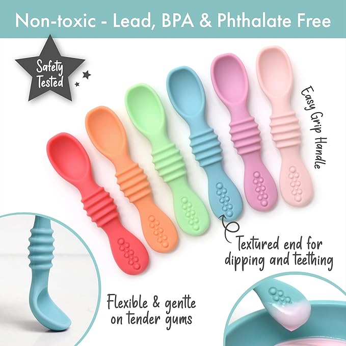 PrimaStella Silicone Chew Spoon Set for Babies and Toddlers | Safety Tested | BPA Free | Microwave, Dishwasher and Freezer Safe