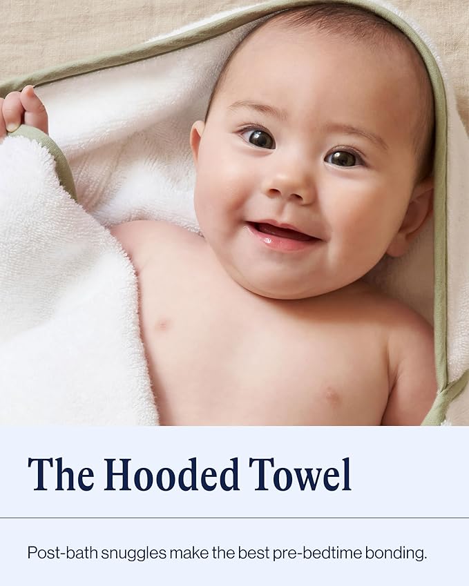 Lalo The Hooded Towel - 100% Organic Cotton, Soft on Sensitive Skin, Cozy & Absorbent, Machine Washable Baby Hooded Bath Towel - Sage
