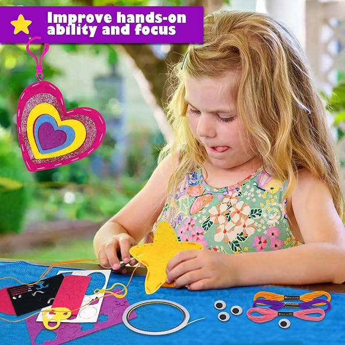 Aimiffy Kids Sewing Kit for Girls - Beginner Arts & Crafts,Make 6 Projects of Animal Knitting Kit for Beginners Arts and Crafts,Birthday Gifts for Girl 5-12 Years, Toddler Learn to Sew and Embroidery