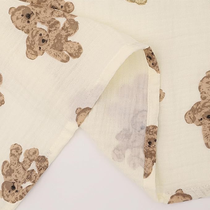 Muslin Nursing Cover for Baby Breastfeeding, Breathable 100% Cotton Privacy Nursing Covers, Multi Use Car Seat Stroller Cover (Bear-2)