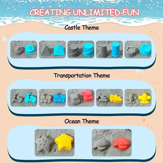 Beach Toys, 25 Pcs Sand Toys Set for Kids Including Water Gun, Sifting Funnel, Bucket, Watering Can, Sand Molds & Mesh Beach Toy Bag, Sandbox Toys for Toddlers 3-12