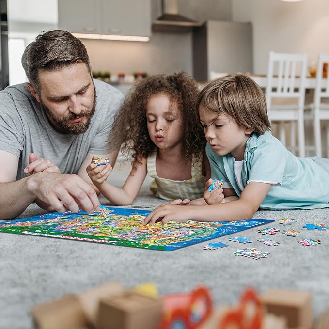 USA Map Puzzle for Kids - 200 Piece United States Puzzle - 50 States with Capitals for Kids Ages 4 and Up, America Jigsaw Puzzle Children’s Geography Puzzles Preschool Toys